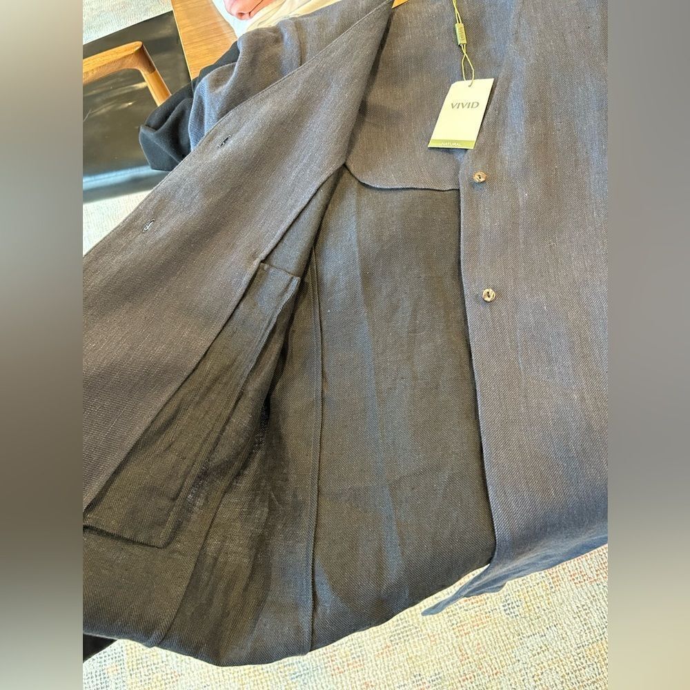 Vivid Linen Straight Fit Button Front Long Jacket - Picture 6 of 9